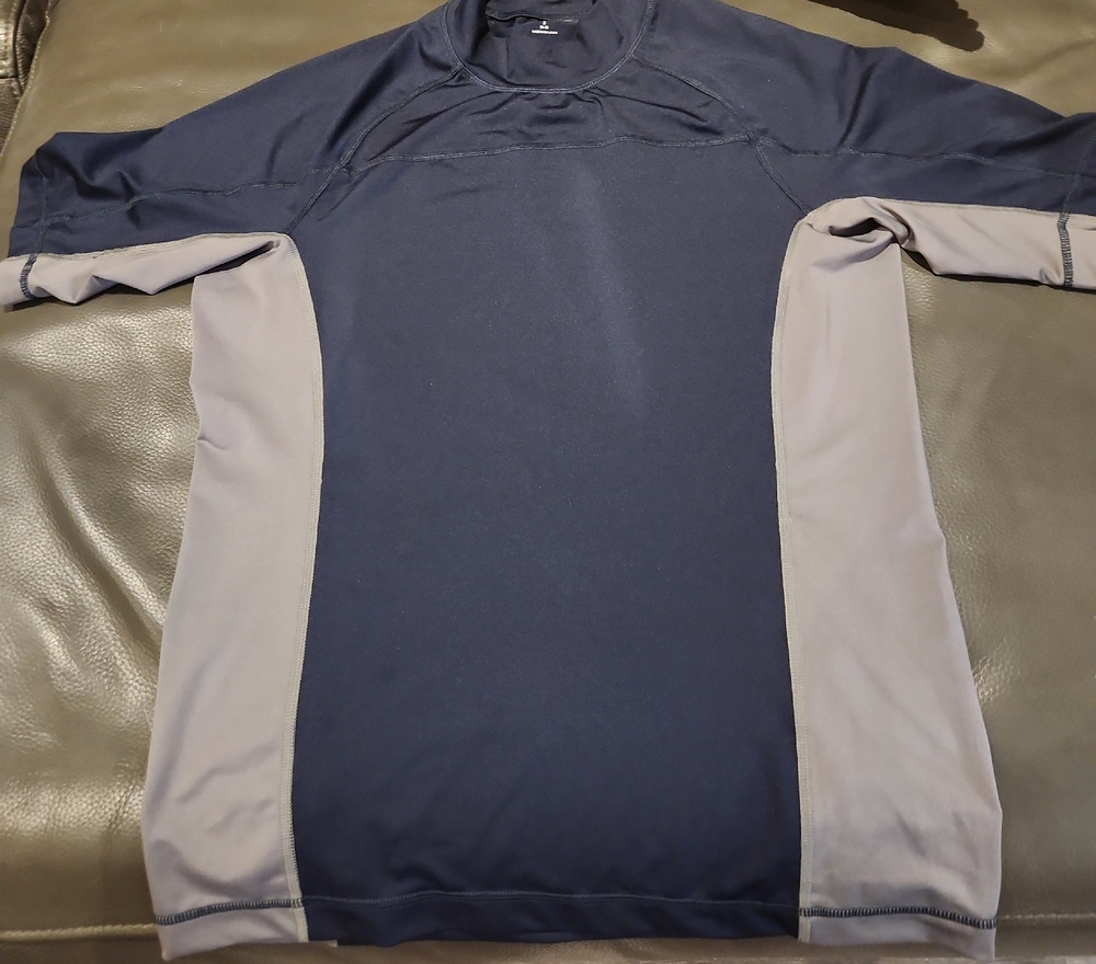 Lands' End Men's Navy and Light Gray Rash Guard Swim Top